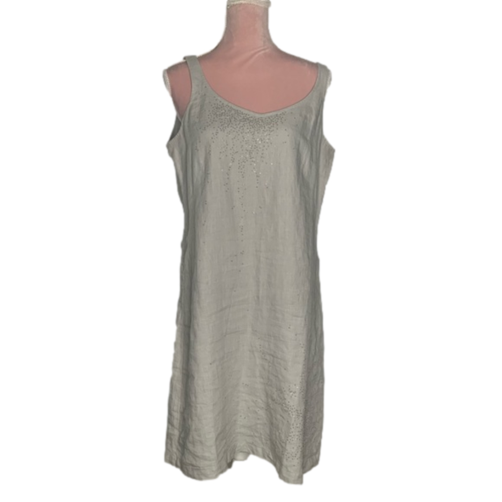 Eileen Fisher Lined Embellished 100% Linen Dress.